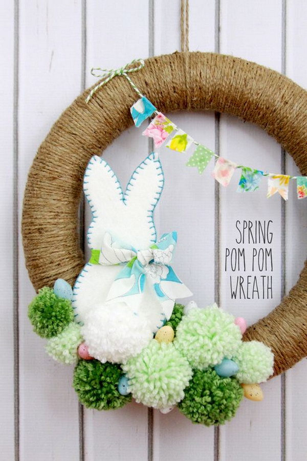 Spring Bunny Pom Pom Wreath 