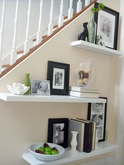 Floating Shelves On Staircase Wall. 