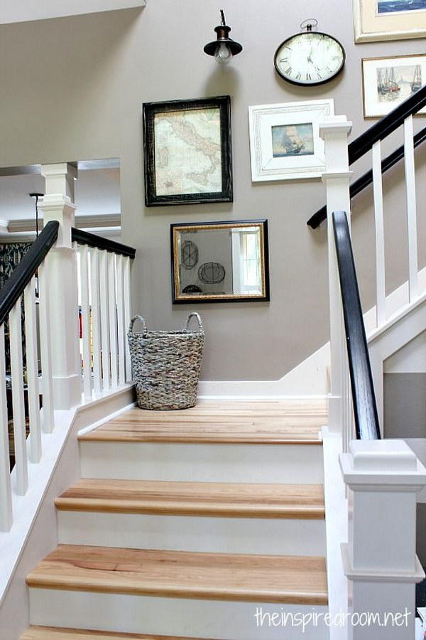 Staircase Wall Galery With Black Painted Oak Handrails.  