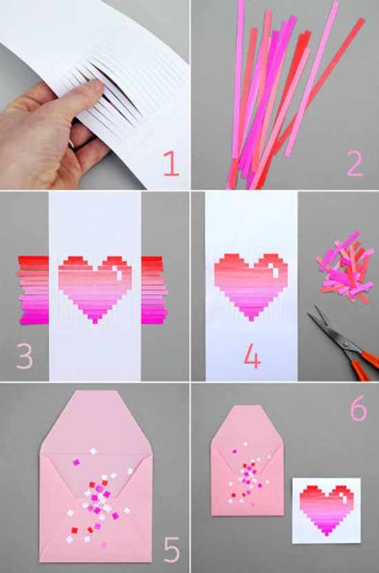 DIY Valentine's Day Cards Made out of Paper Strips. 