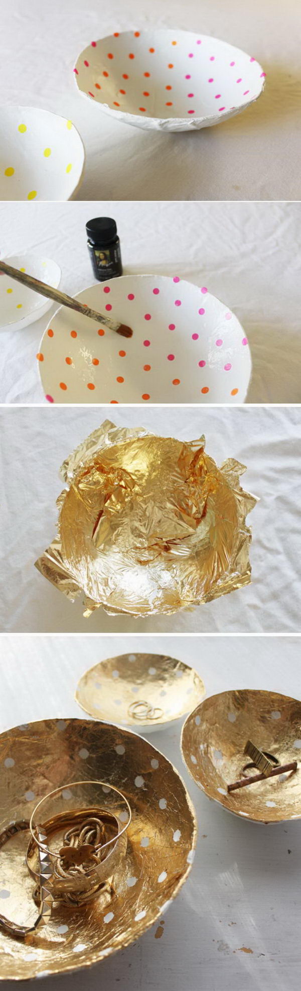 DIY Gold Leaf Paper Mache Bowls. 