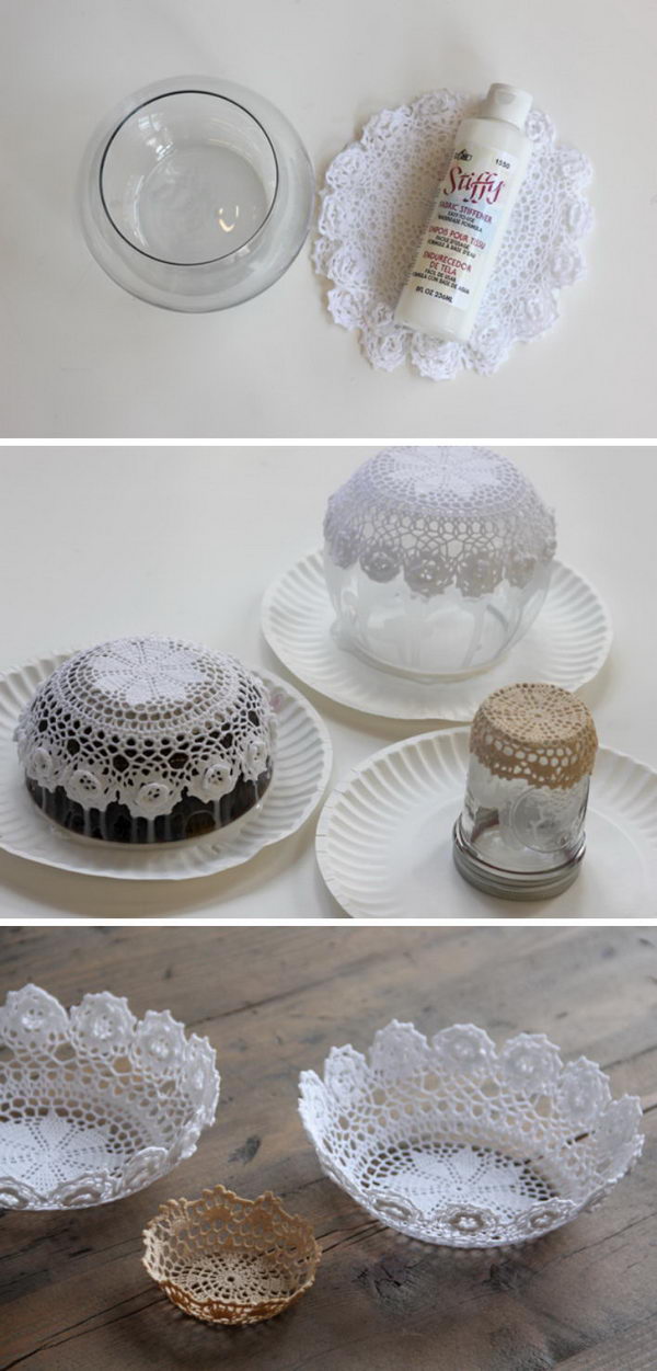 DIY Lace Doily Bowl. 