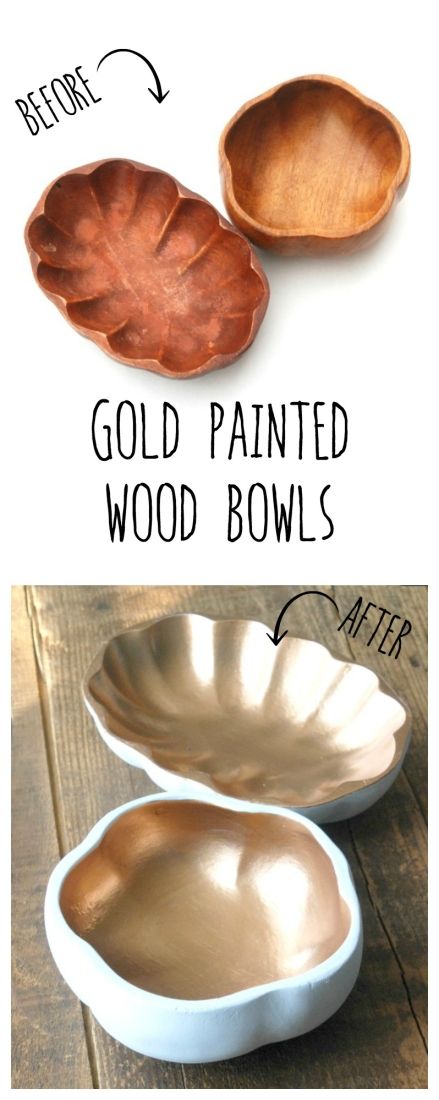 Gold Painted Wood Bowls. 