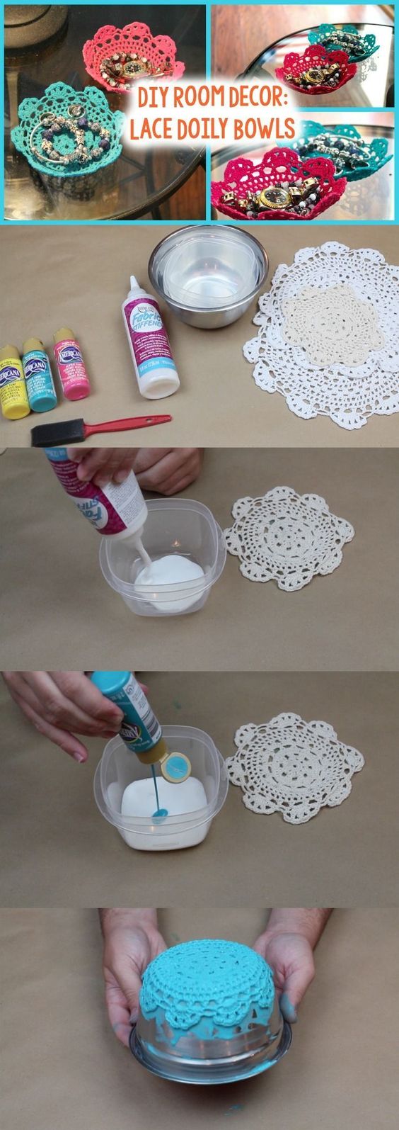 DIY Lace Doily Bowl. 