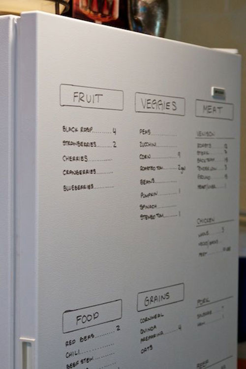 Use the front of the fridge as a whiteboard to keep track of what’s inside. 