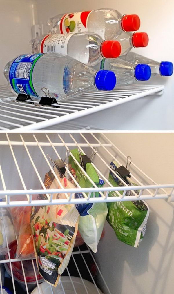 Use binder clip to organize your fridge. 