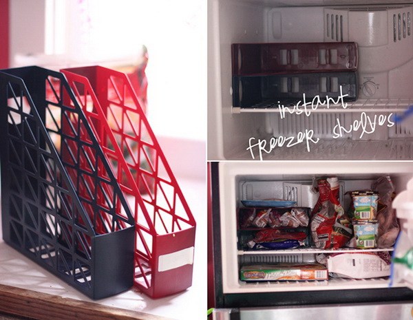 Use magazine holders as freezer shelves.. 