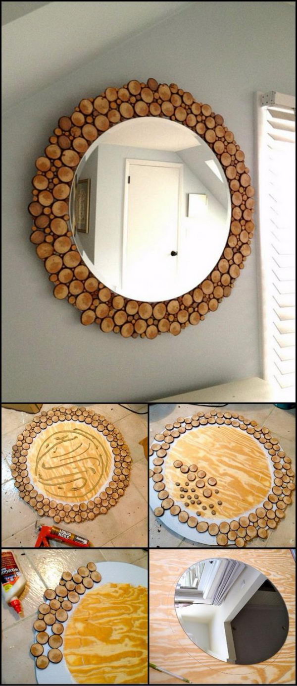 DIY Wood Slice Mirror. 