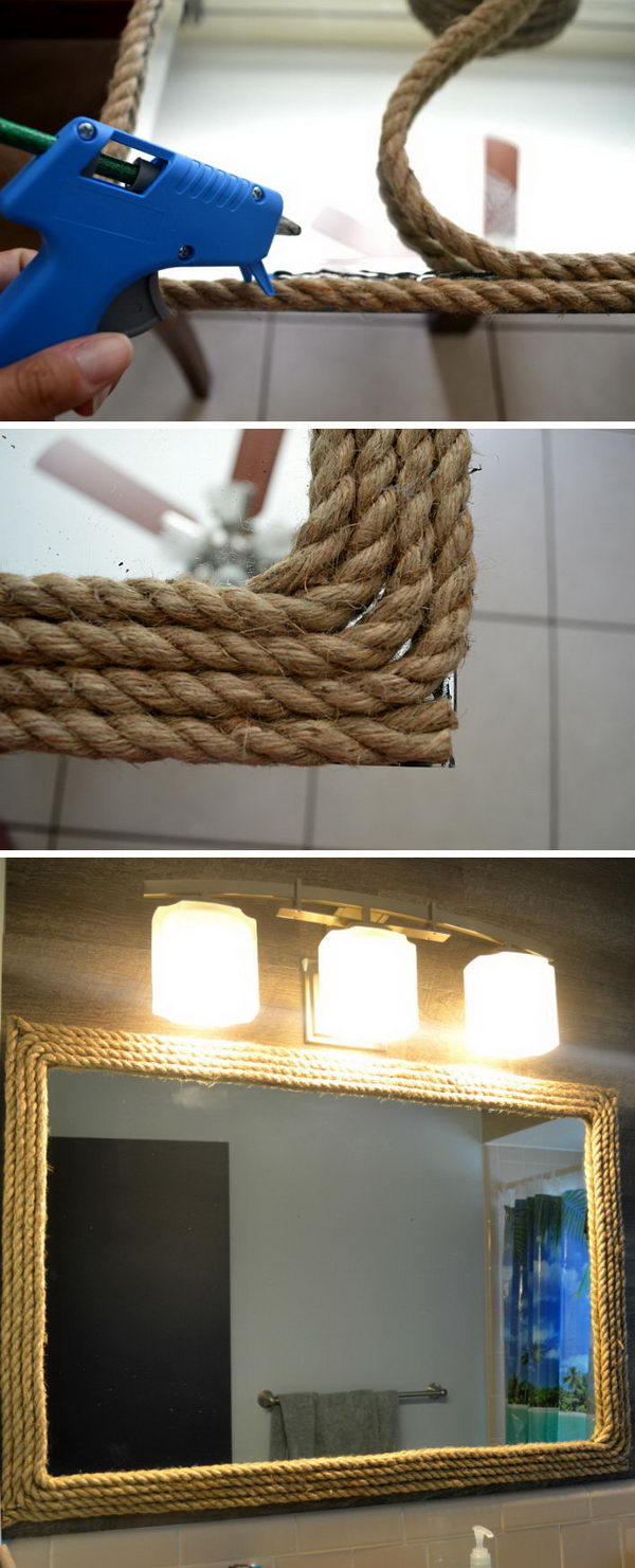 Mirror Decorated With Rope Twine For A Nautical Look. 