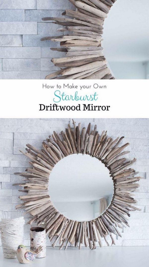 Easy DIY Starburst Driftwood Mirror. 