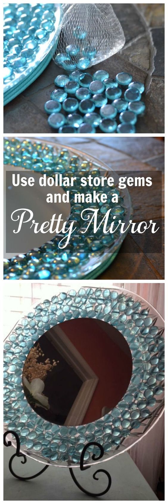 Easy DIY Dresser Mirror uSing Dollar Store Gems. 