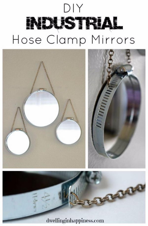 DIY Industrial Hose Clamp Mirrors. 