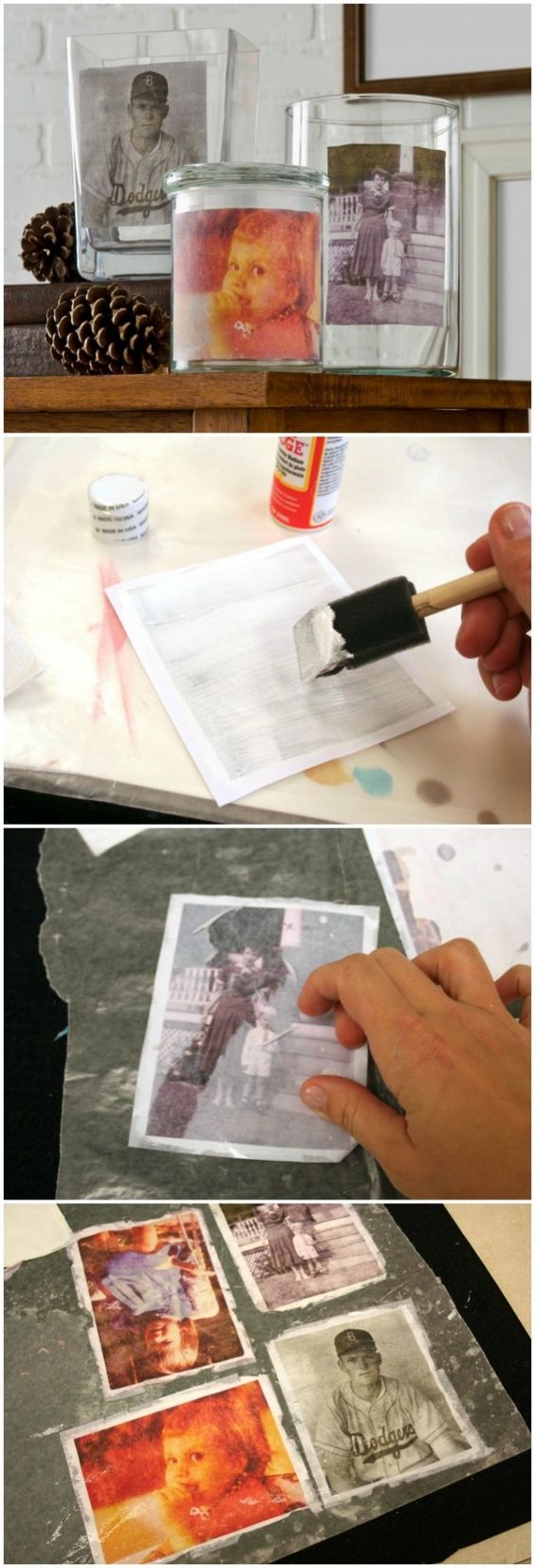 Vintage Mod Podge Photo Transfer To Vases. 