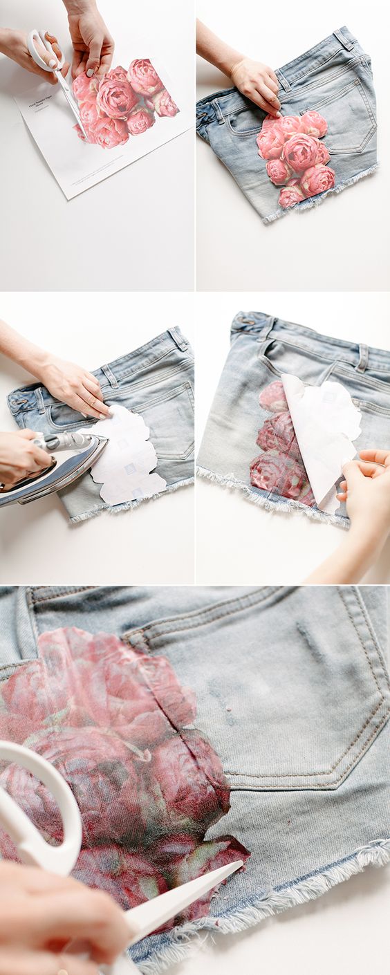 Easy Floral Photo Transfer DIY for Shorts. 