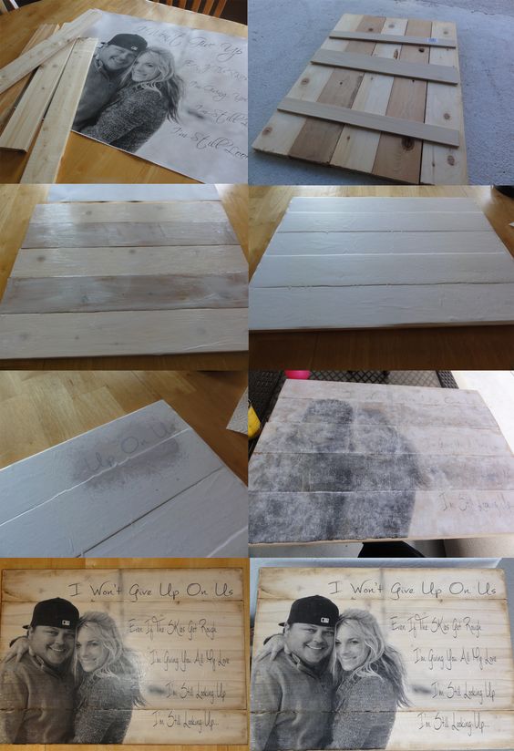 Photo Transfered to Wood With Wedding Song Lyrics. 