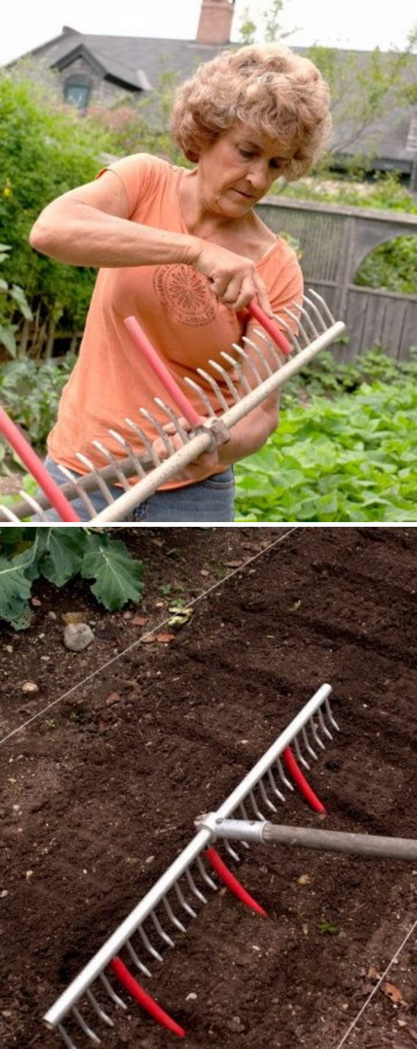 Use A Rake With Tubing Attached To Mark Rows For Planting. 