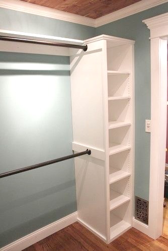 Tension Rods + Bookshelves = Instant Closet System. 