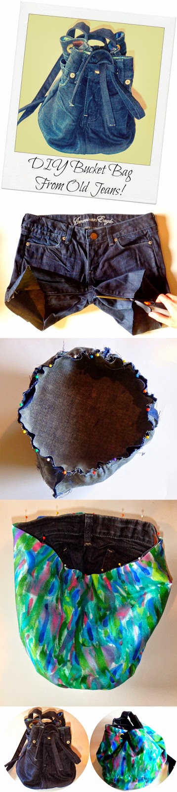 DIY Bucket Bag From Old Jeans. 