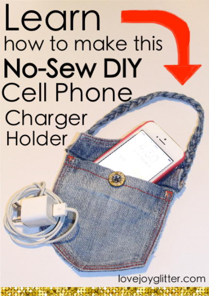 Cell Phone Charging Holder Made Out Of A Pocket Of Jeans. 