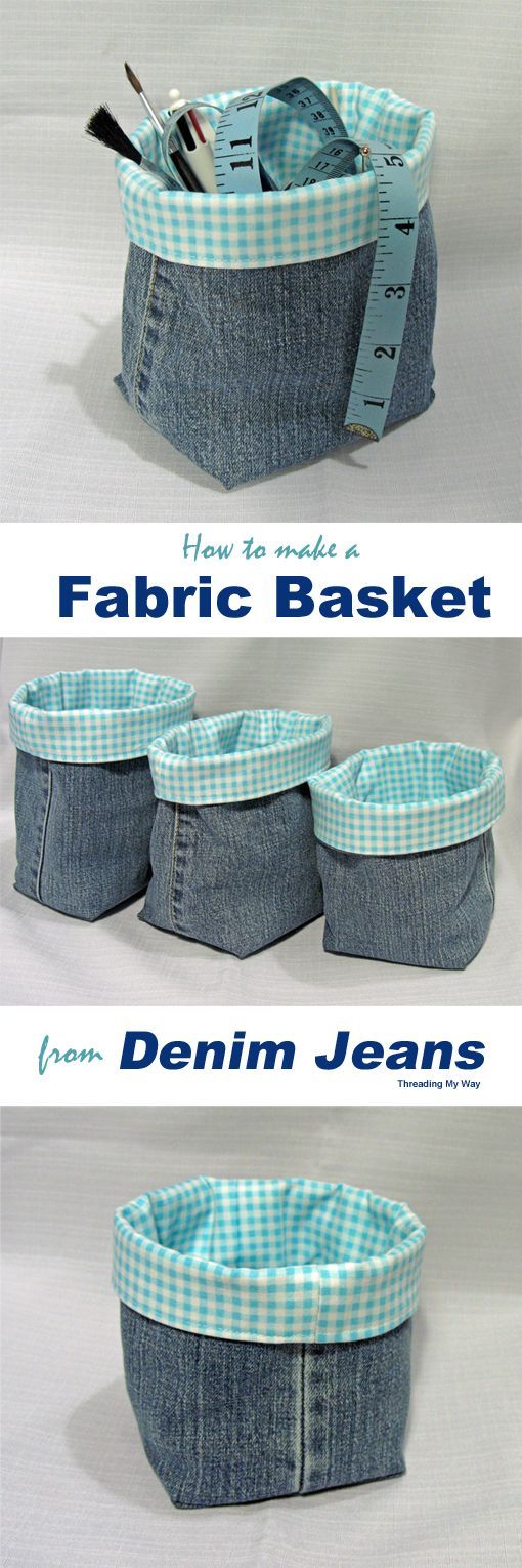 Denim Fabric Baskets. 