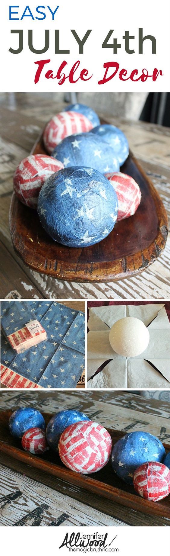 Decoupage Styrofoam Balls With Flag Napkins For Table Decoration. 