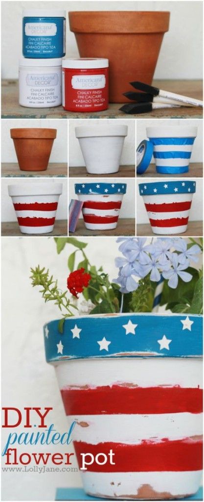 Stars and Stripes Patriotic Flower Pot. 