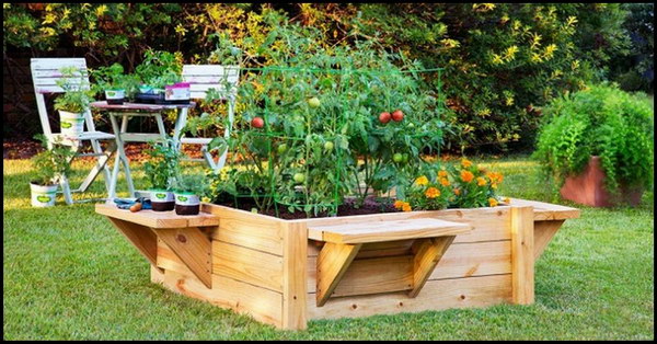 DIY Raised Garden Bed with Benches. 