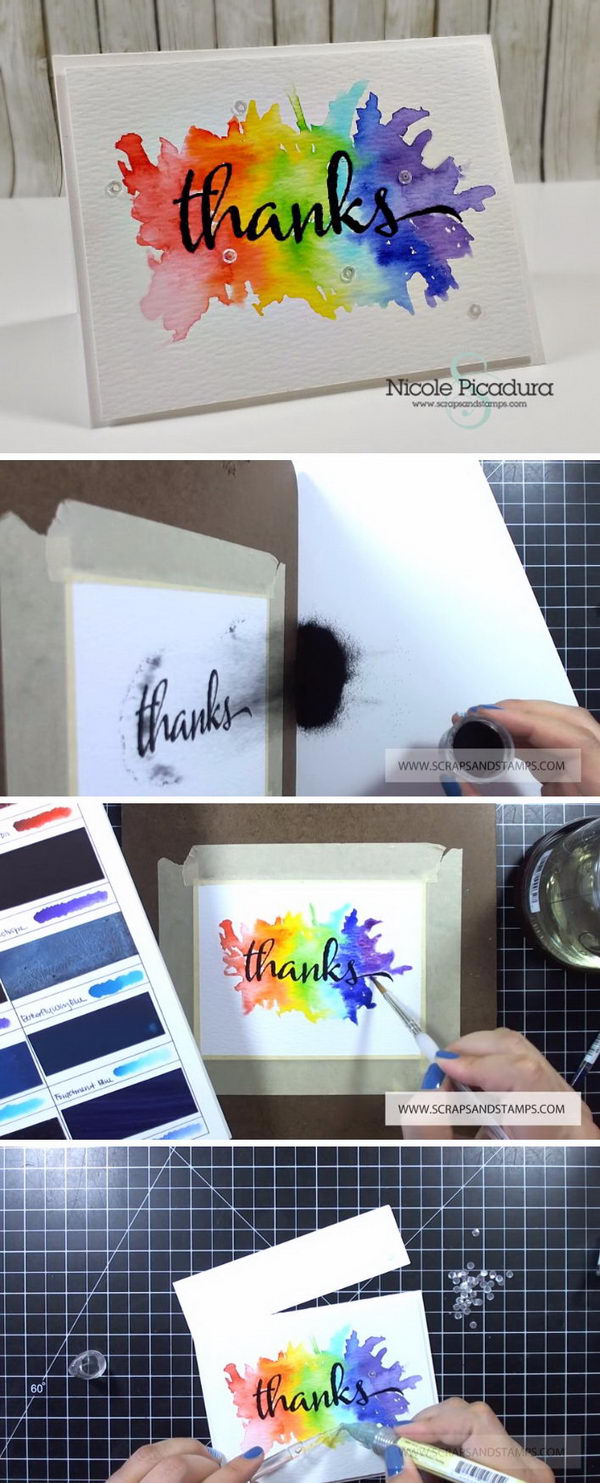 Watercolor Bursting Thank You Card. 