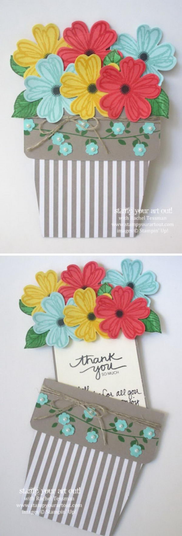 Thank You Card With Flowers Sliding in And out of The Pot. 