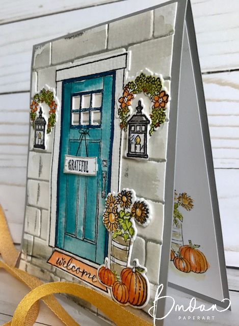 Lovely Blue Door Thanksgiving Card. 