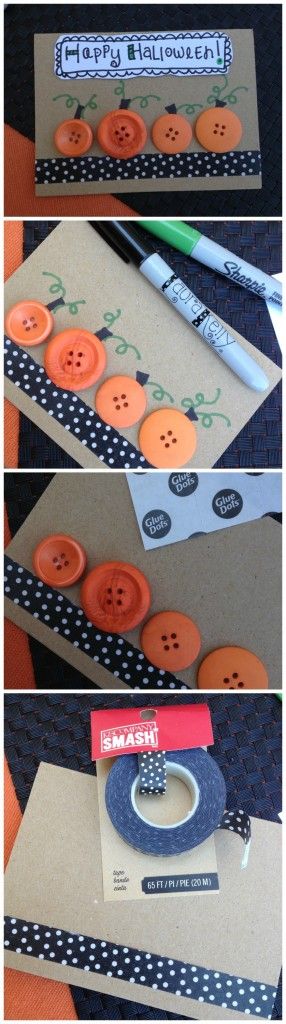 Cards Made With Button Pumpkins. 