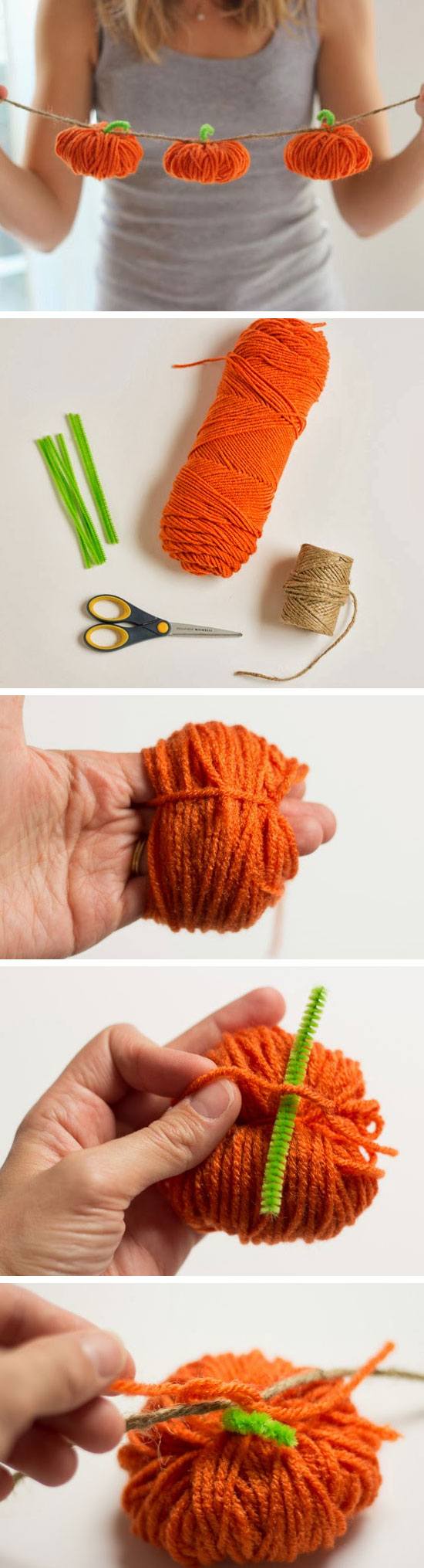 Yarn Pumpkins Garland. 