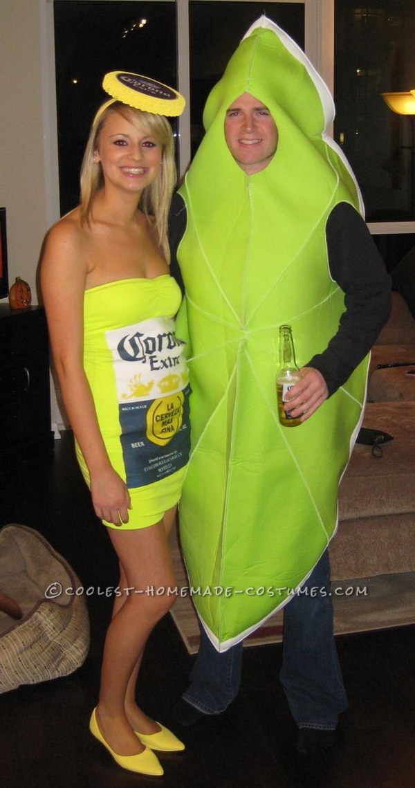 Sexy Homemade Corona with Lime Couple Costume. 