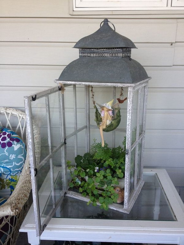 Fairy Garden in a Lantern. 