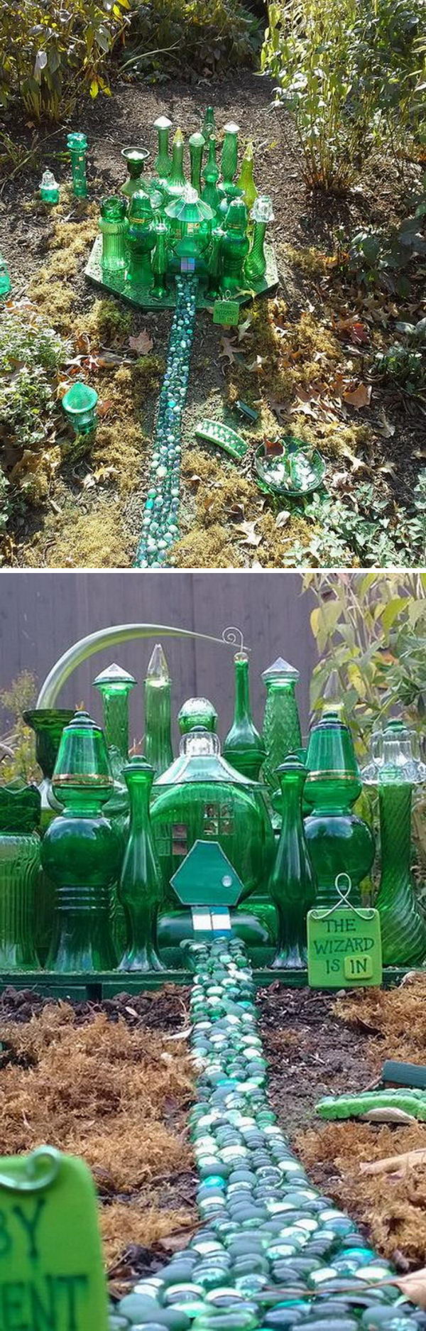 Vintage Green Glass Fairy Garden. 