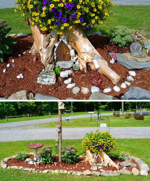 Tree Stump Fairy Garden. 