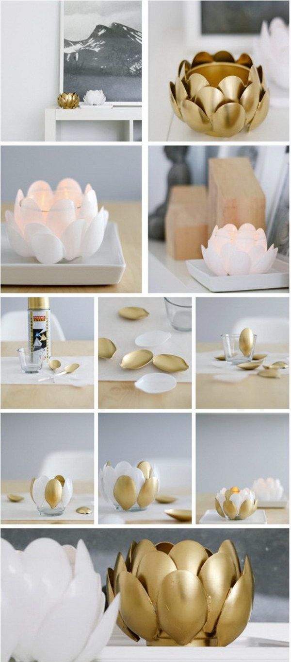 DIY Water Lilies Plastic Spoon Candle Holder. 