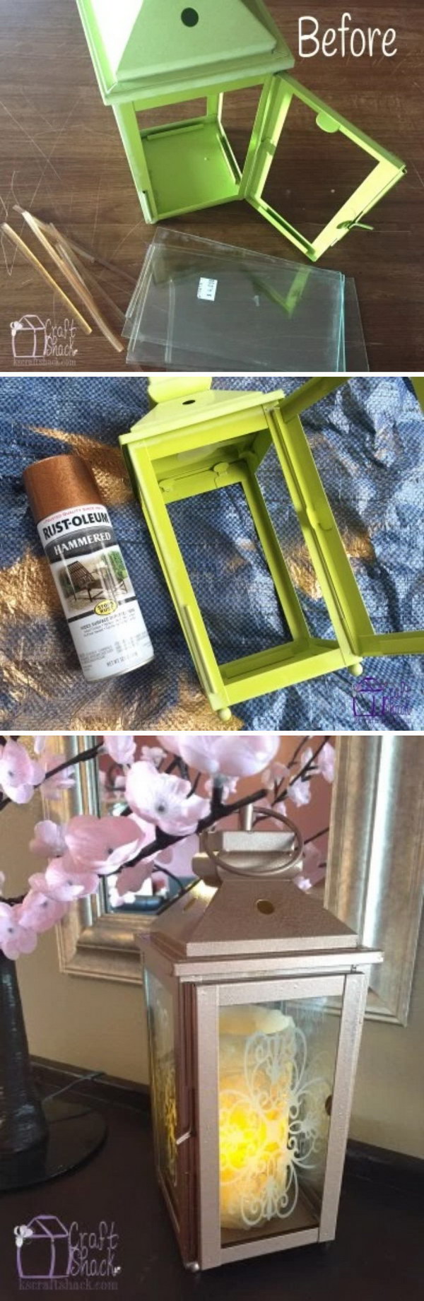 Thrift Store Lantern Makeover with Gold Spray. 