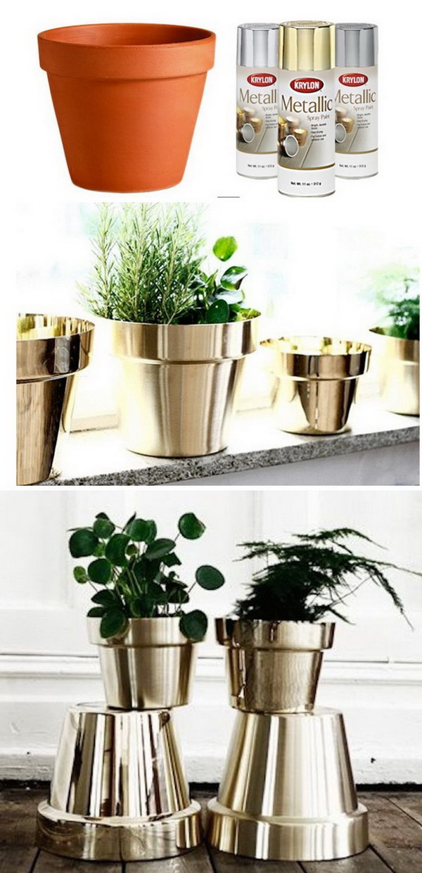DIY Metallic Flower Pots. 