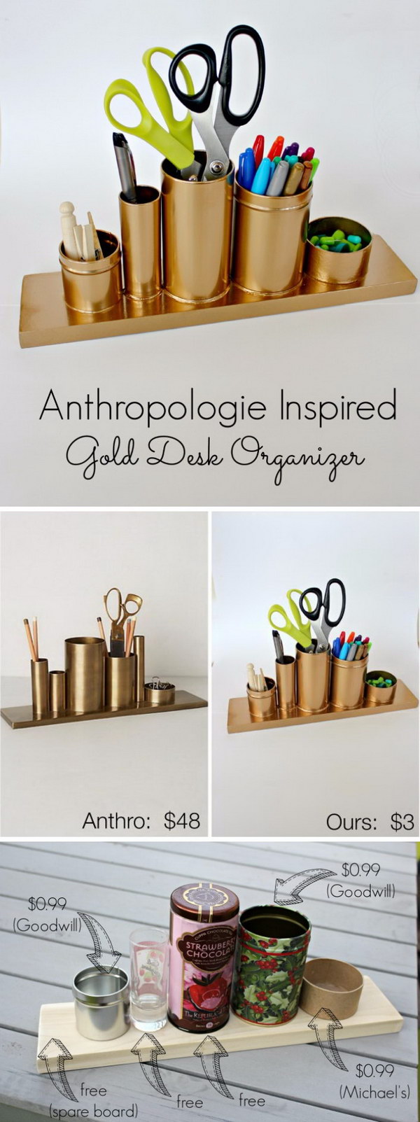 DIY Anthro Inspired Gold Pencil Holder. 