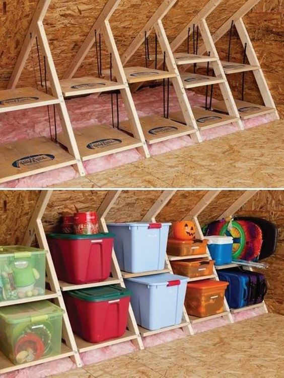 Build a Storage System with Wooden Attic Shelves. 