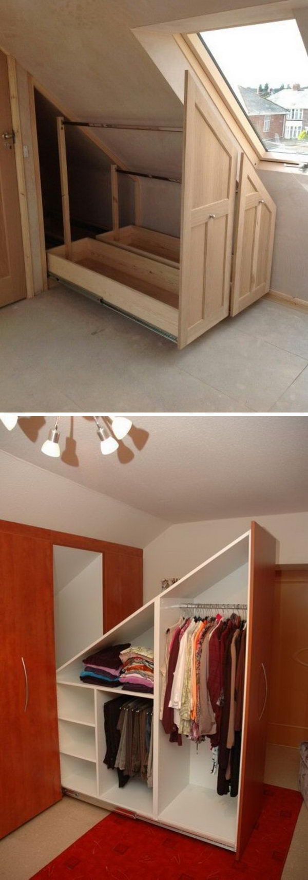 Use Space Saving Attic Clothes Drawers. 