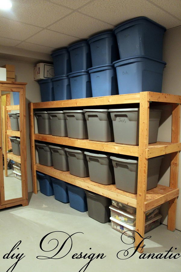 Build a Simple Wood Shelf Unit to Hold Storage Bins in the Attic. 