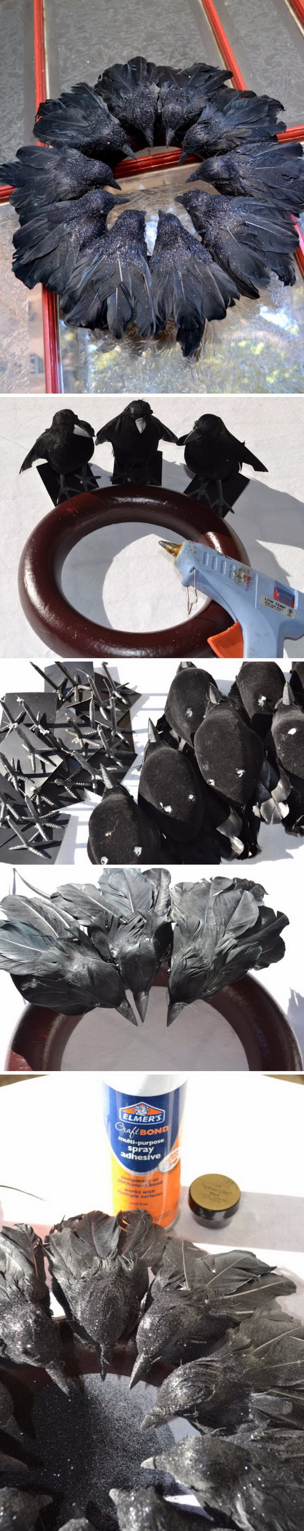 DIY Elegant Raven Wreath from Dollar Store Black Birds. 