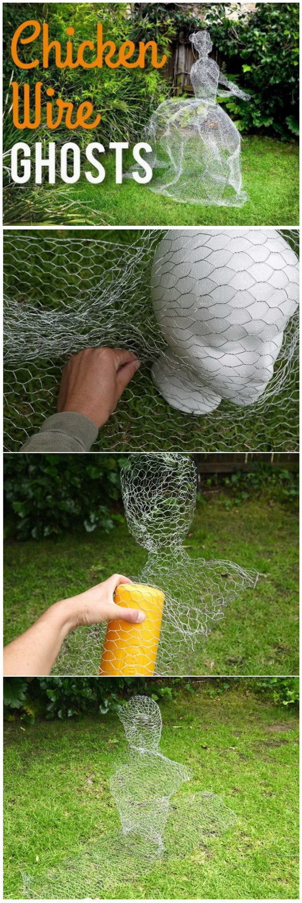 DIY Chicken Wire Ghosts For Halloween Garden. 