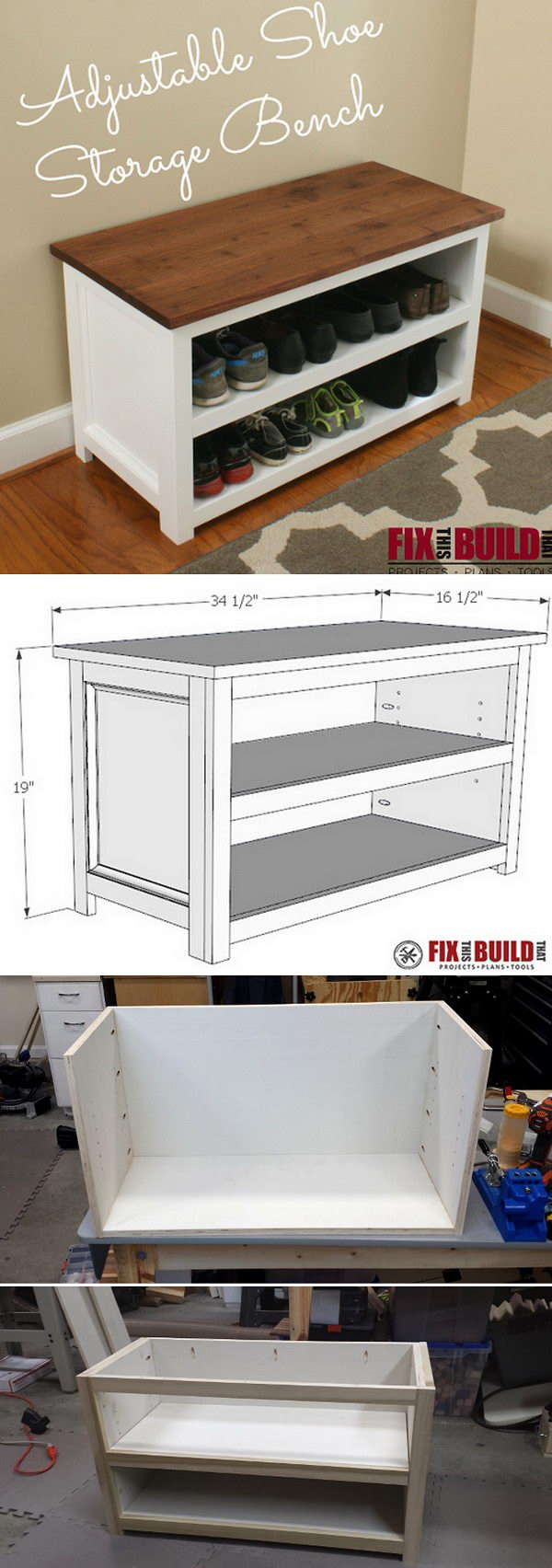 Adjustable Shoe Storage Bench. 