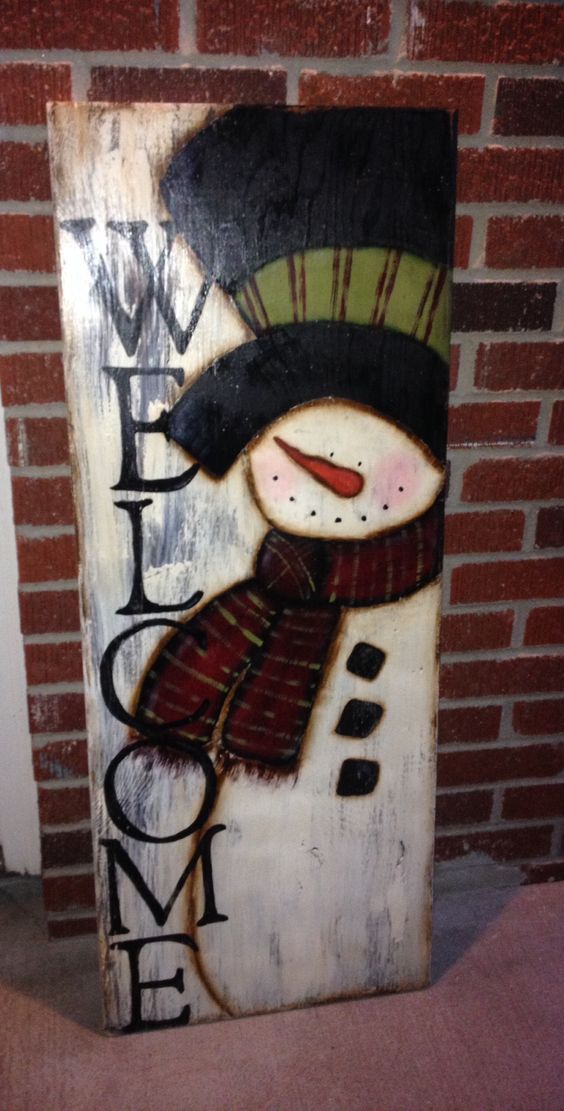 Frosty Welcome Wood Snowman Sign. 
