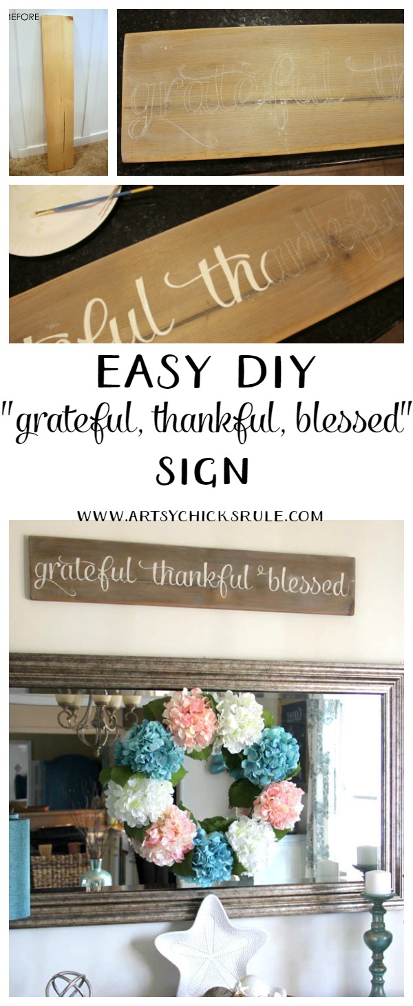 'Grateful, Thankful, Blessed' DIY Weathered Sign. 