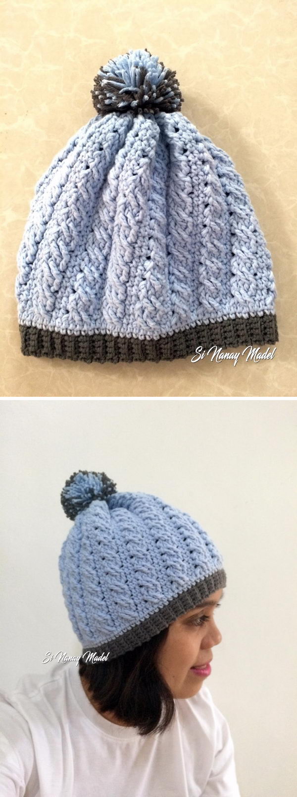 Crochet Cable Braid Stitch Hat. 