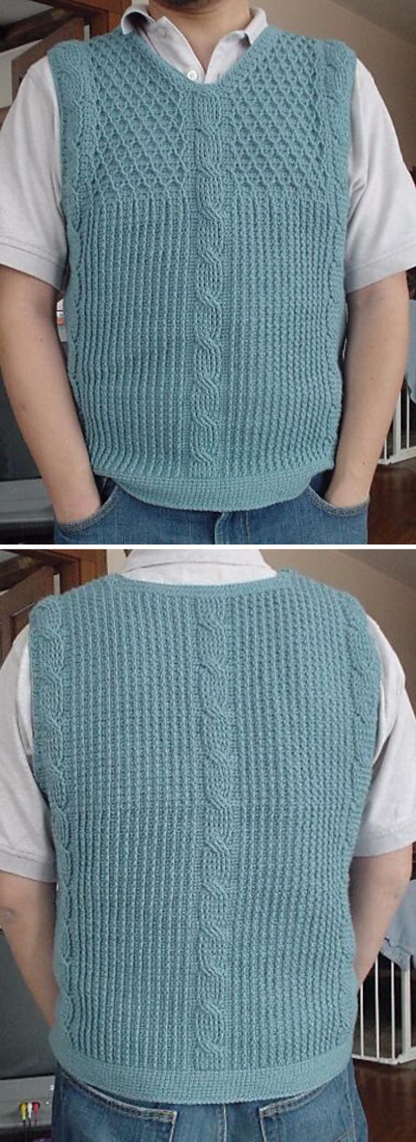 Adventuring Sage Cable Vest. 